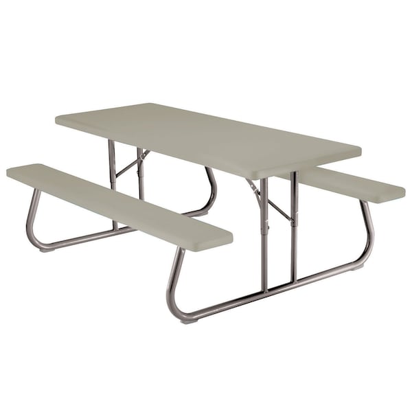 Lifetime Rectangle Folding Picnic Table, Tan, Plastic, 72 in L, 29 in H Overall 22119 - main